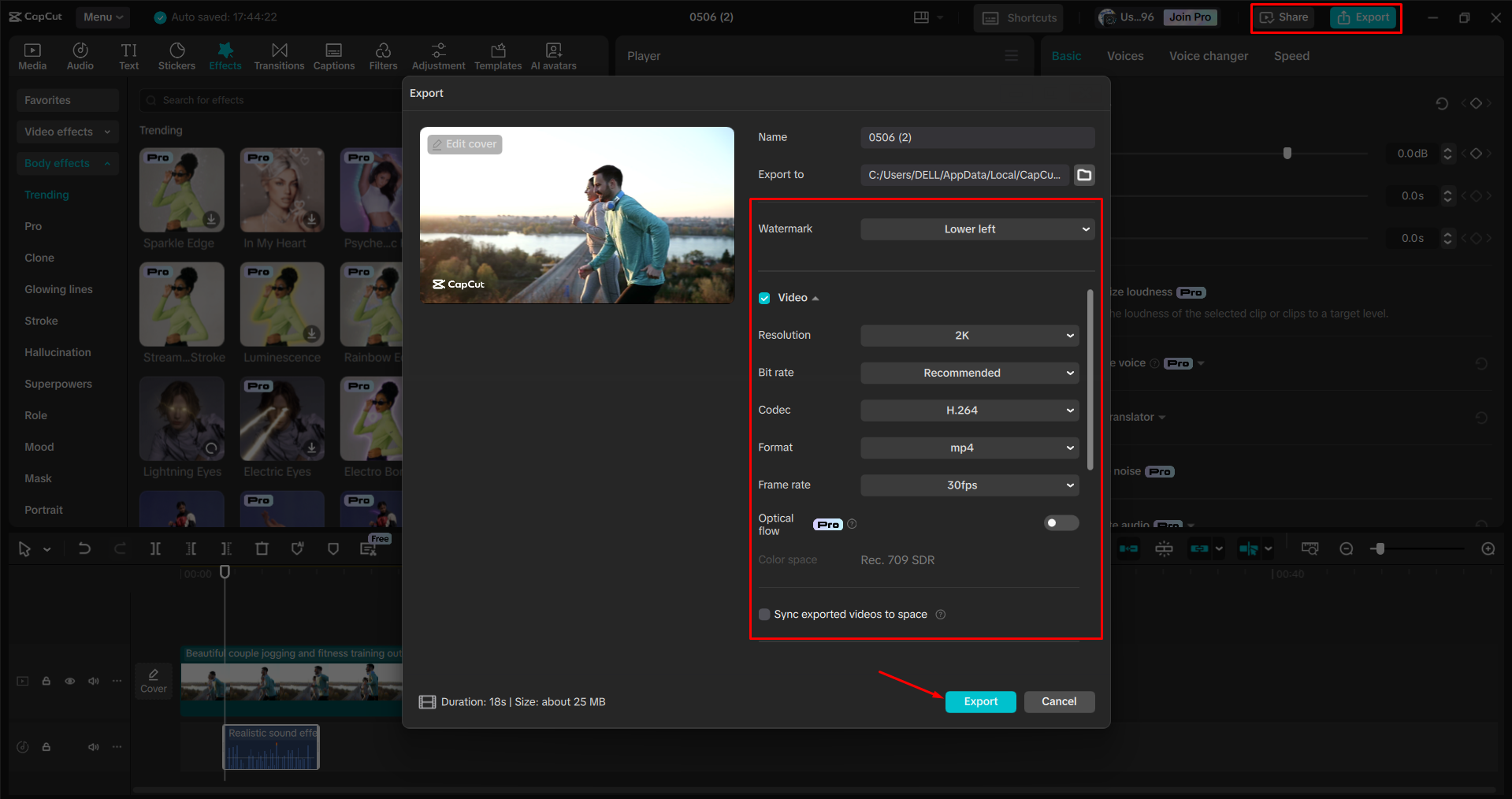 Exporting a video from the CapCut desktop video editor