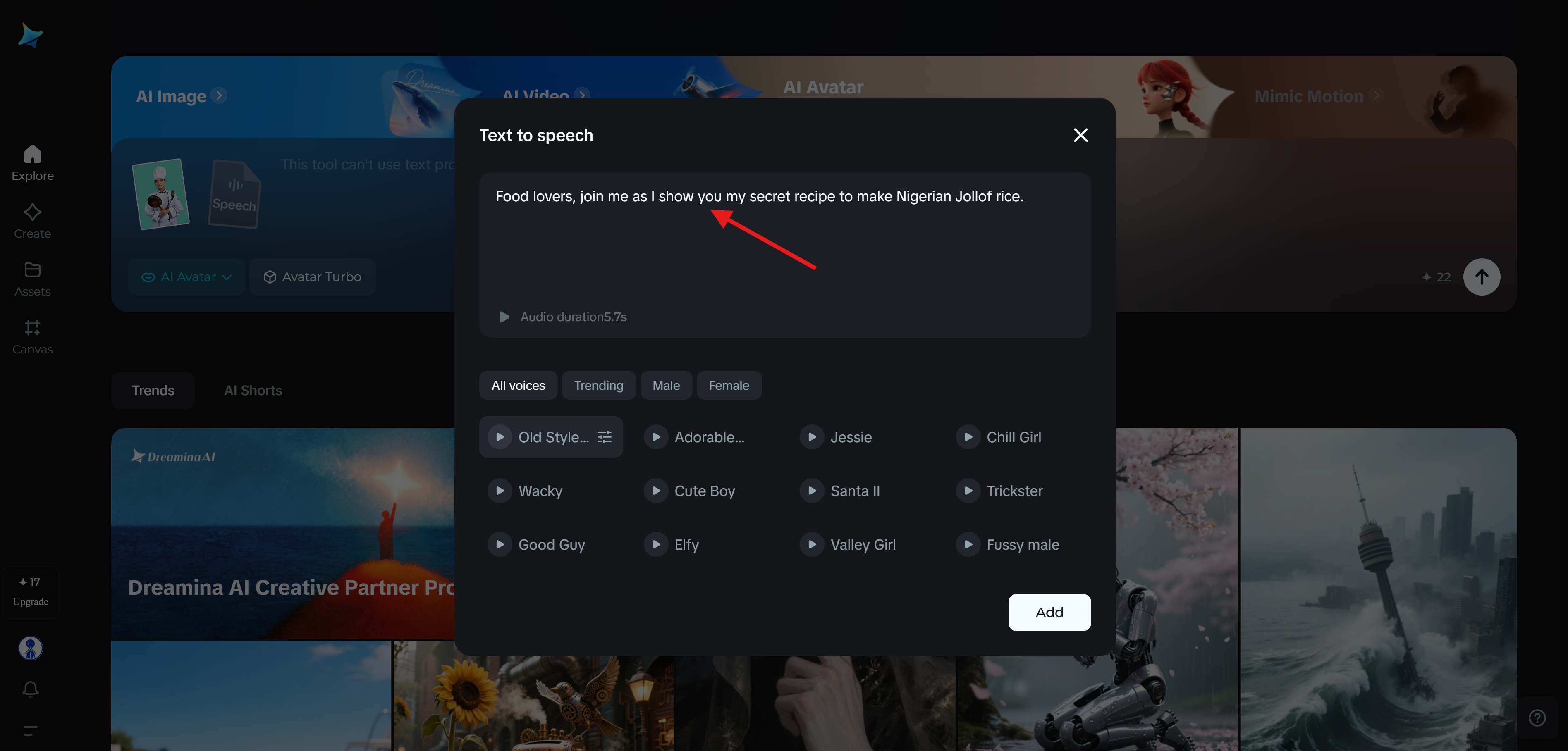 Dreamina AI Text to speech