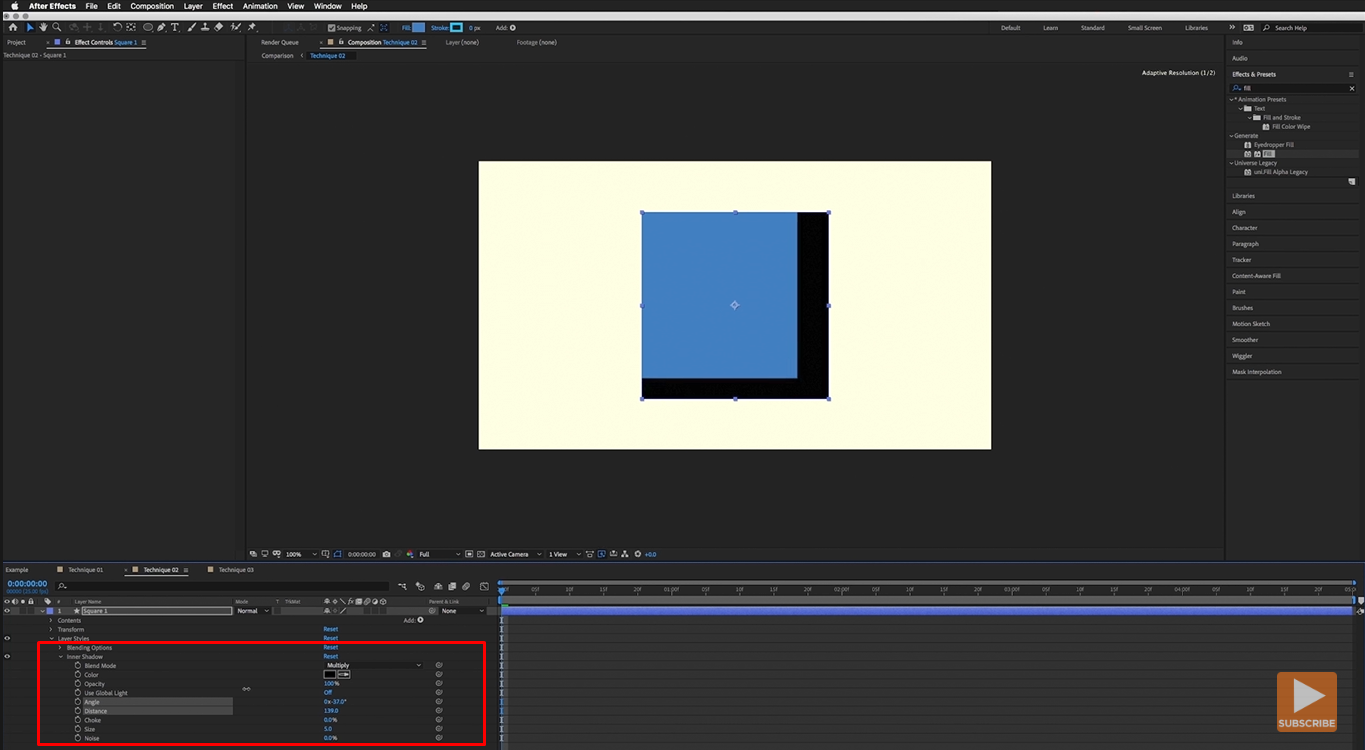 Adjusting inner shadow settings in After Effects grain effect
