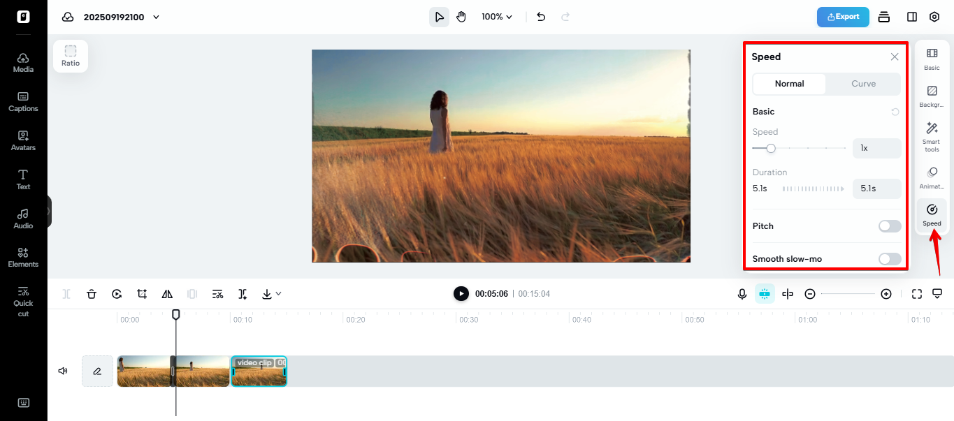 Ajustes de duração de loop no Pippit