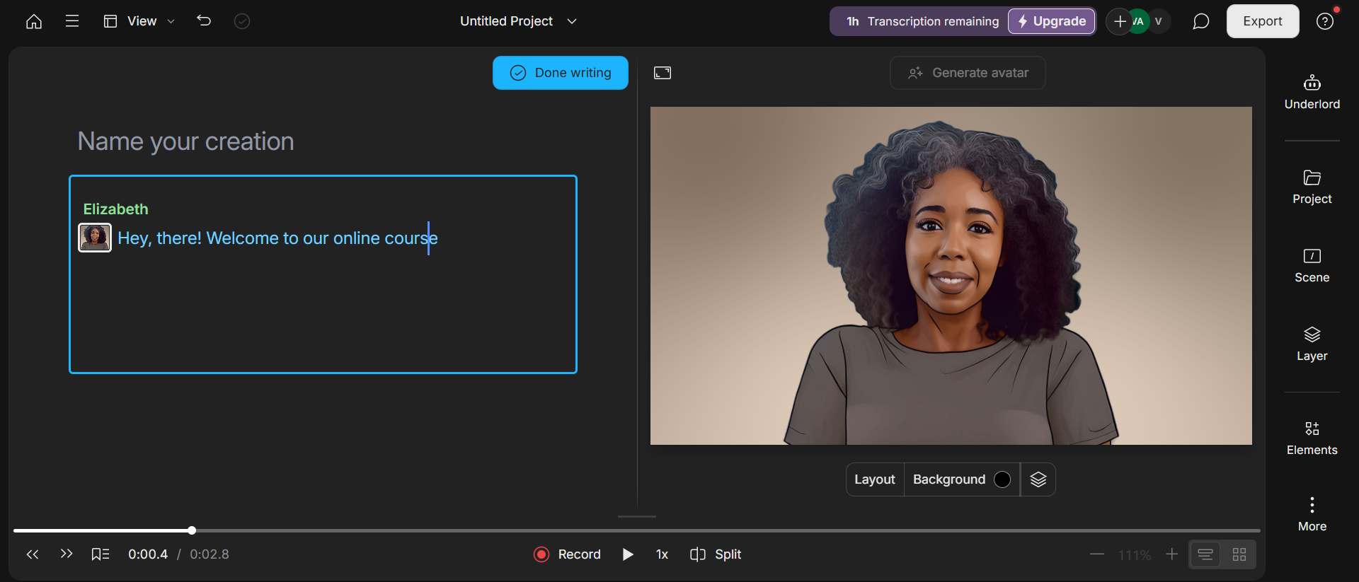 Interface de Descript