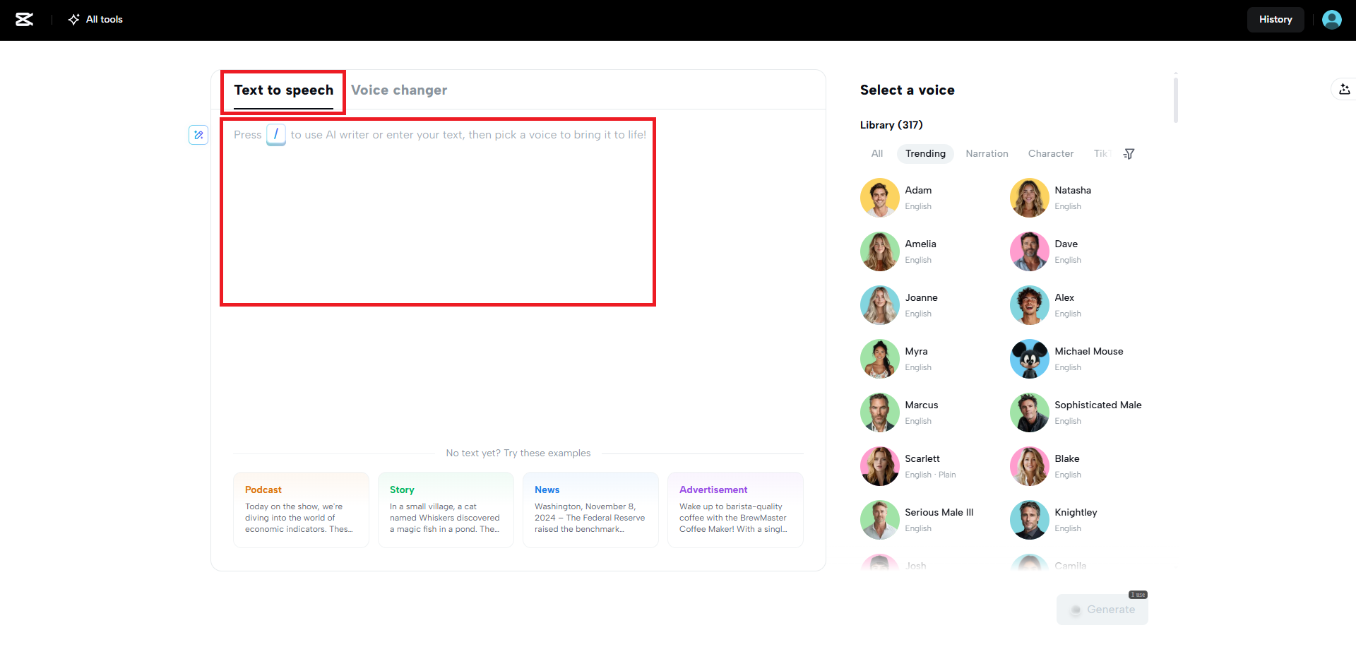 Enter your script to be converted to speech