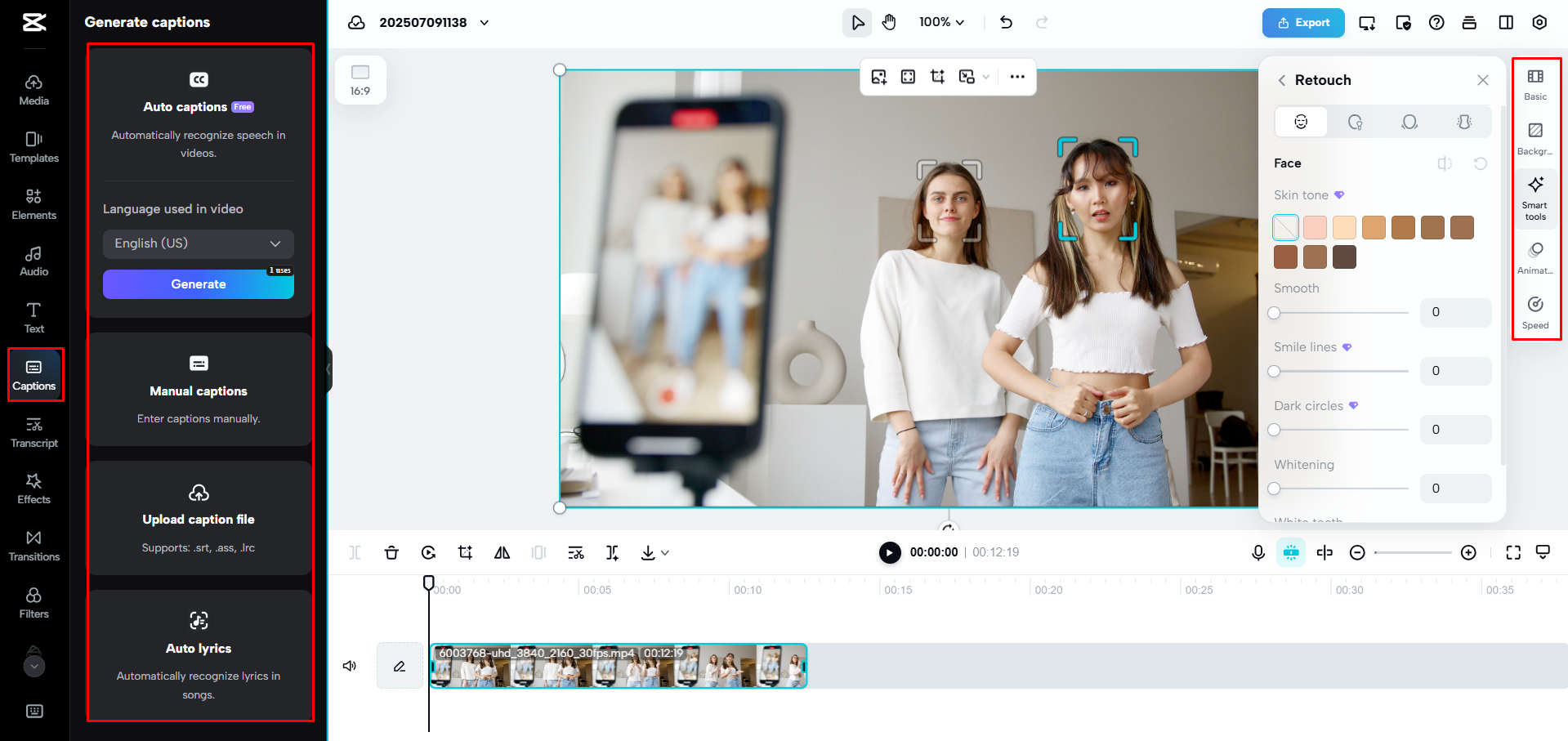 Editing and enhancing a video in CapCut Web