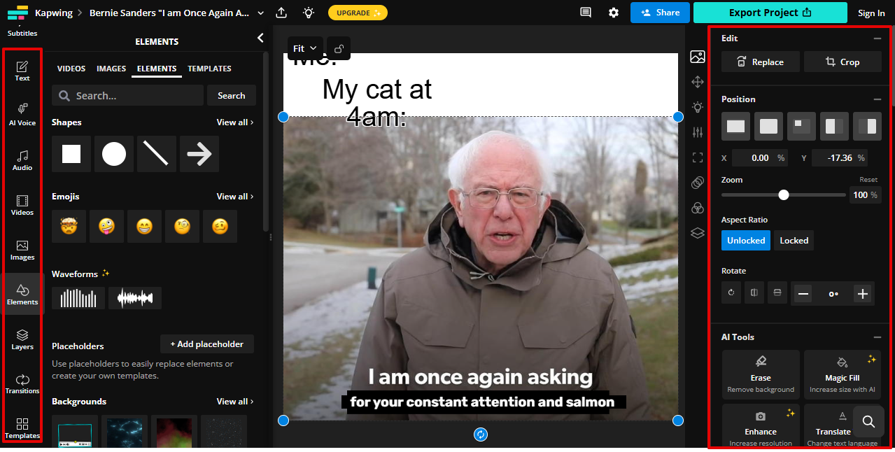 Kapwing video meme editor
