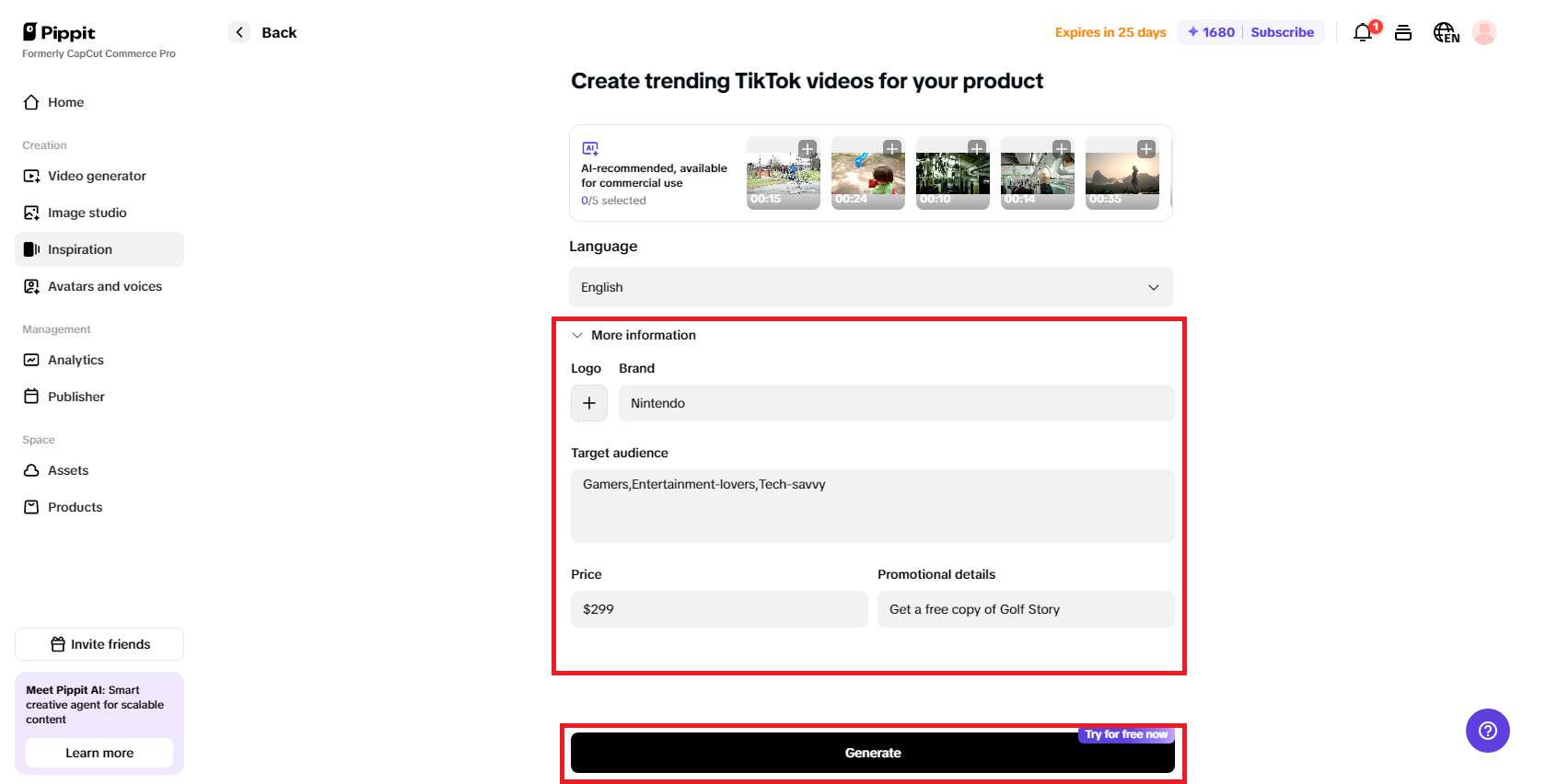 Generate your video