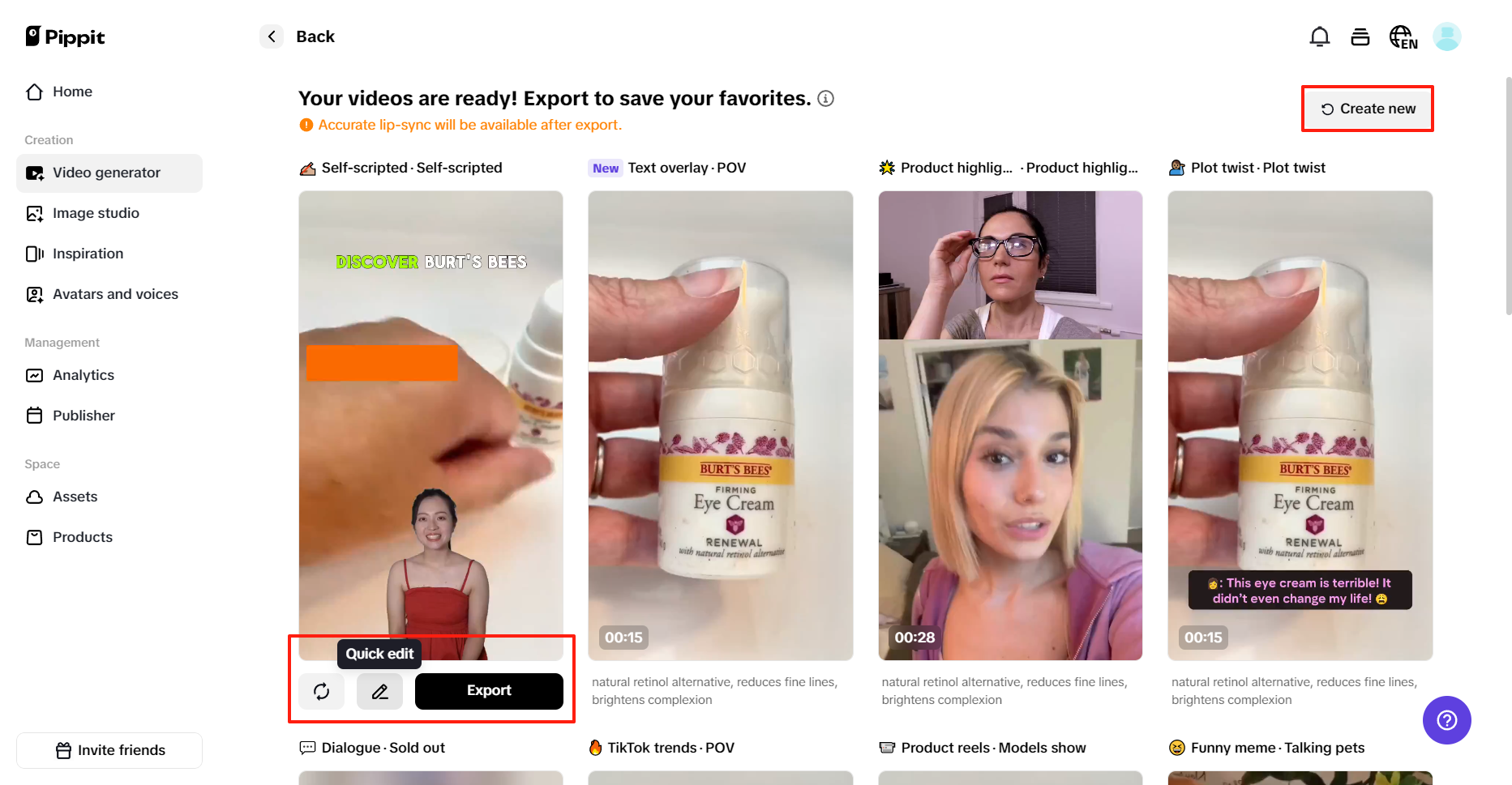 Change, edit, or export your video