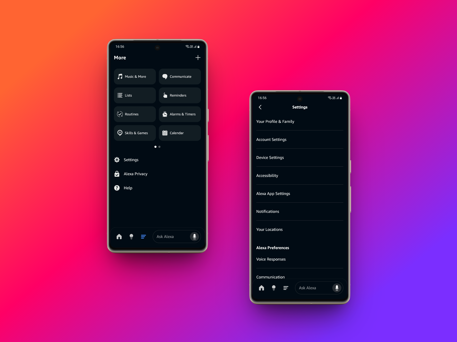 Access device settings menu