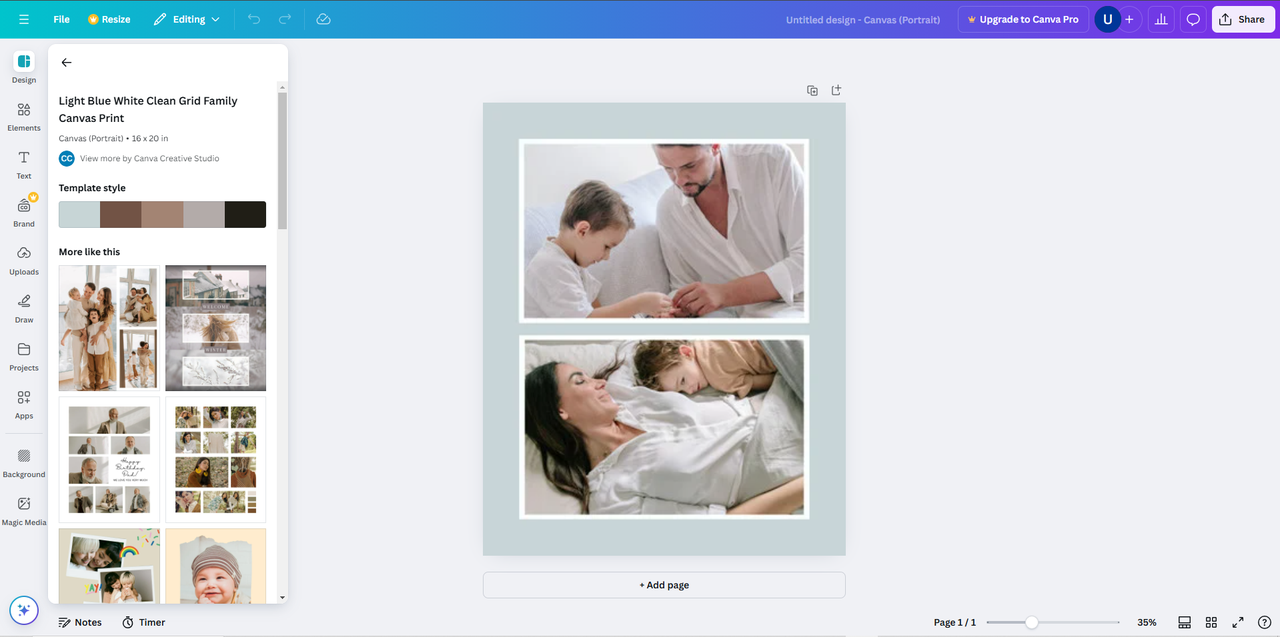 Interface of Canva - a highly efficient and free online image stitcher