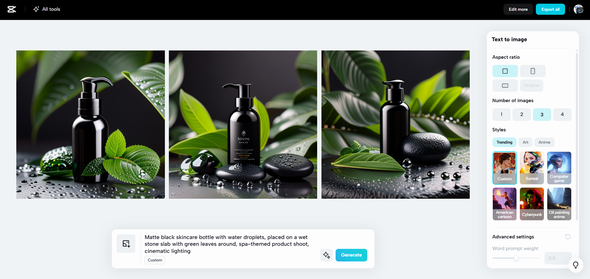Interface of CapCut Web - an easier way to generate images with AI