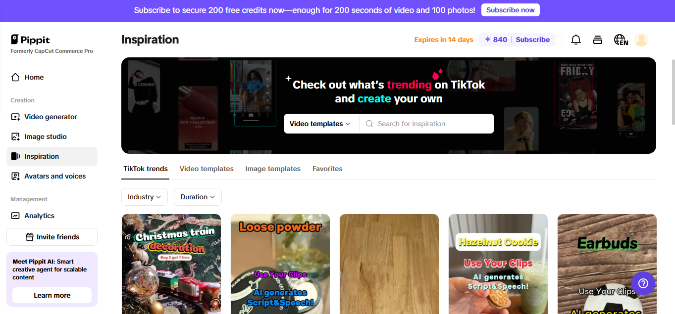 Pippit's template library