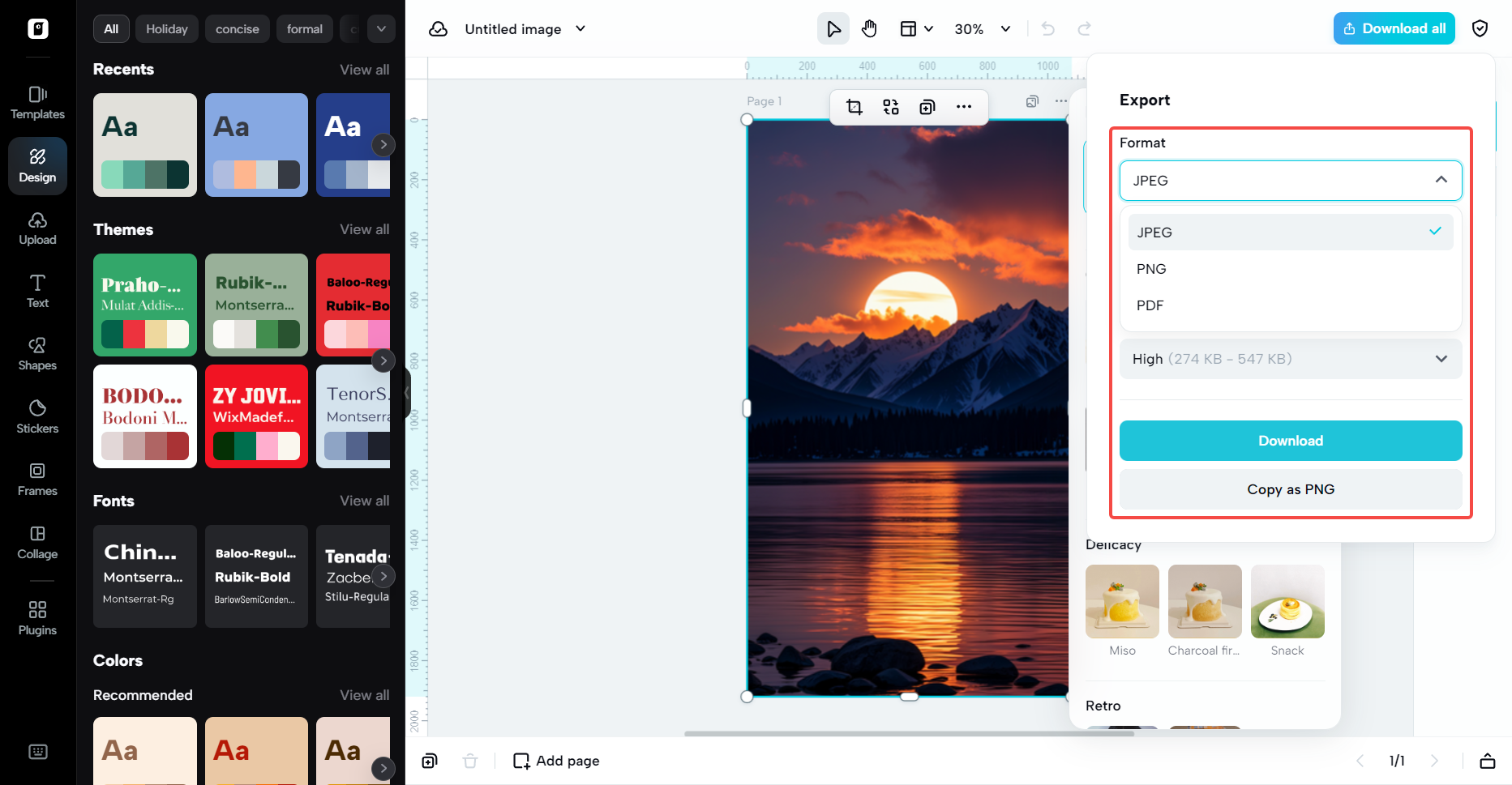 Multiple formats export options