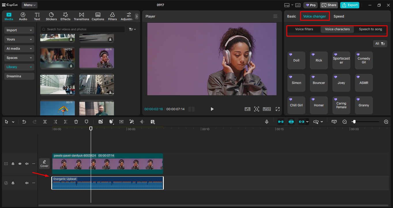Changing voice using CapCut desktop video editor