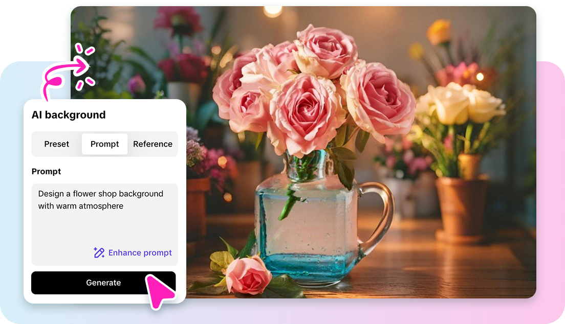 Generate floral backgrounds from an AI text prompt