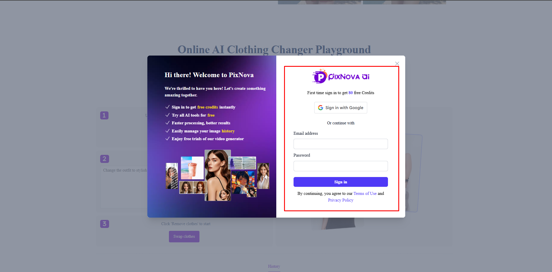 Uploading an image to PixNova AI clothes changer