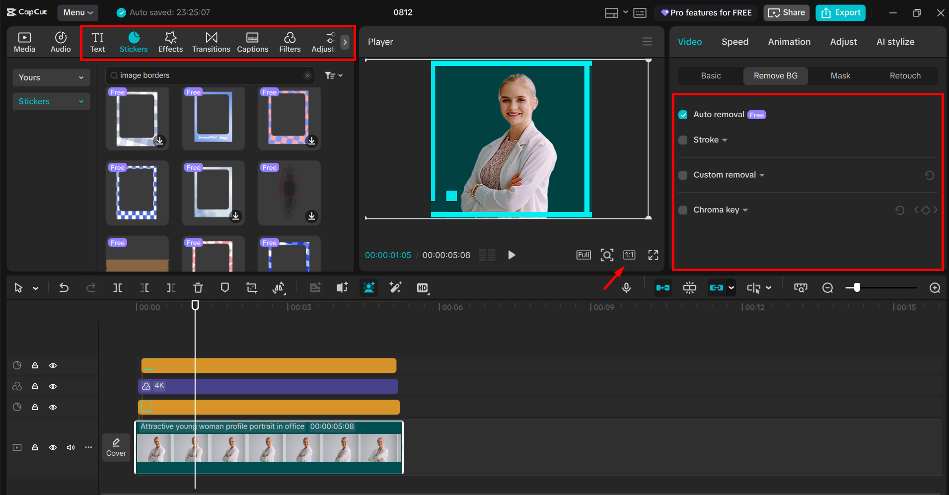 Resizing the image in the CapCut desktop video editor