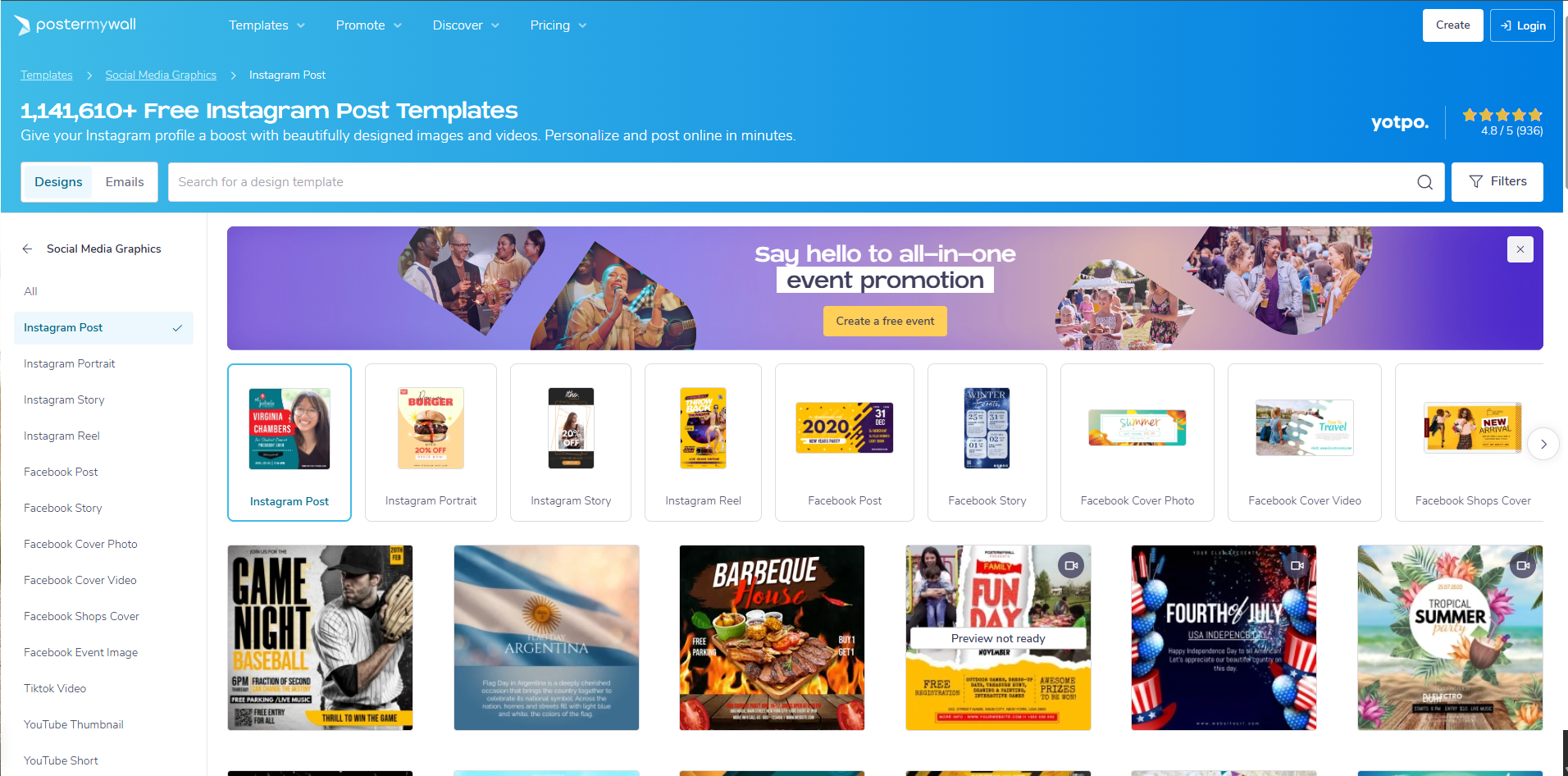 Interface of PosterMyWall - a valuable resource for Instagram post templates