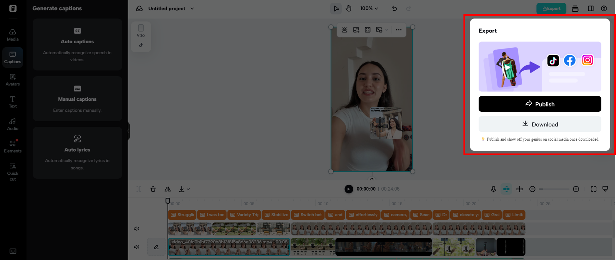 Publique ou baixe o vídeo que você criou.