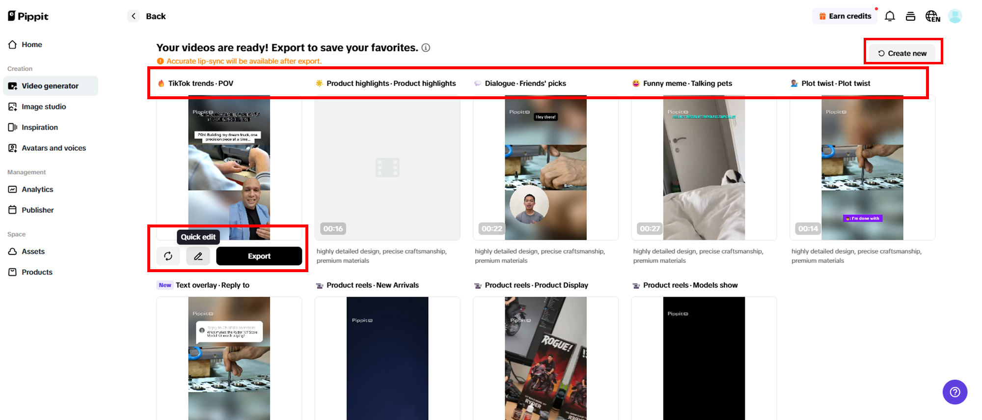 Select your preferred generated video