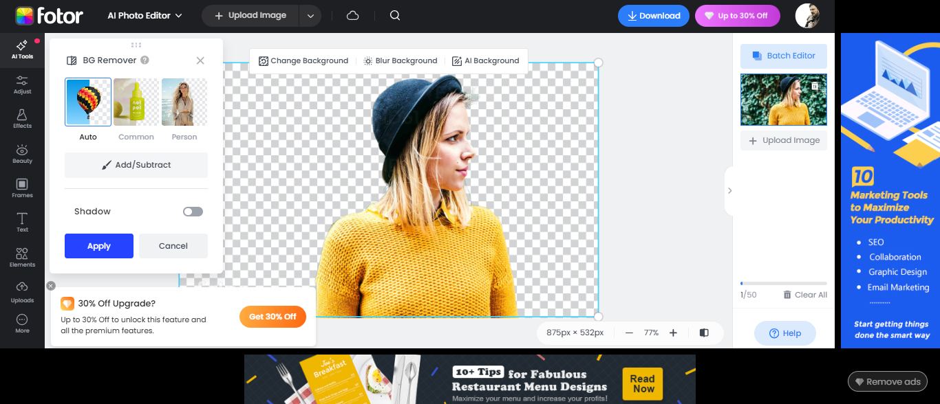 Utilisez l'outil de suppression d'arrière-plan