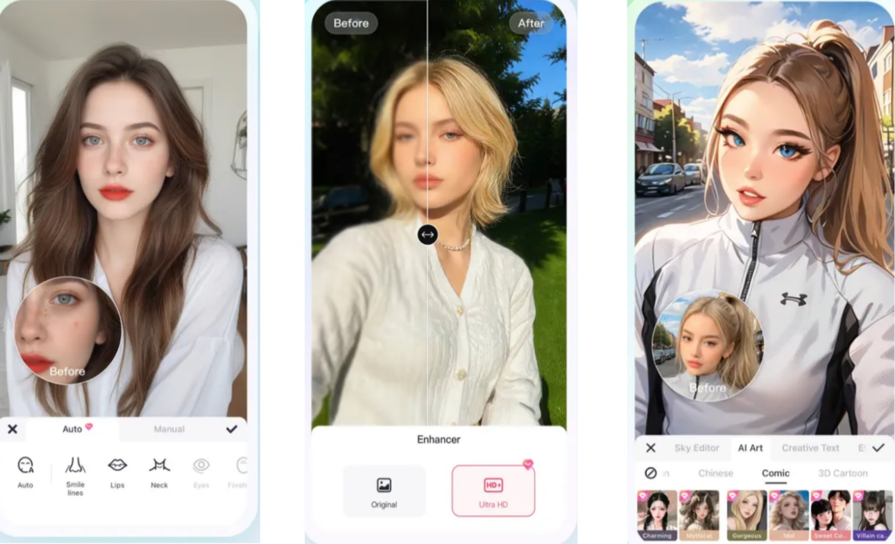 Interface de Meitu - l'une des meilleures applications gratuites d'éditeur vidéo de visage