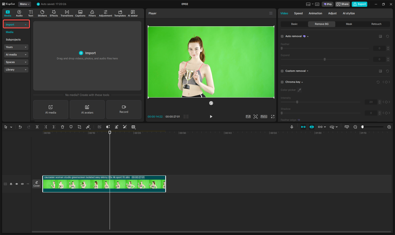 Importing the solid color background video into CapCut