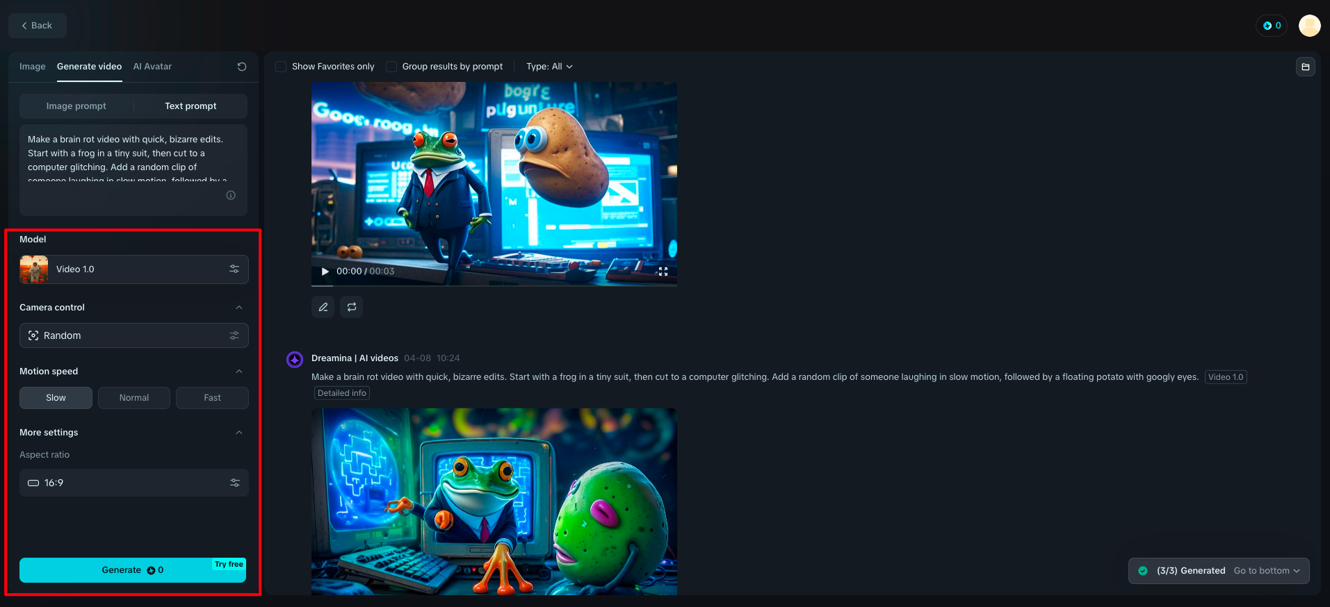 Adjust settings and generate