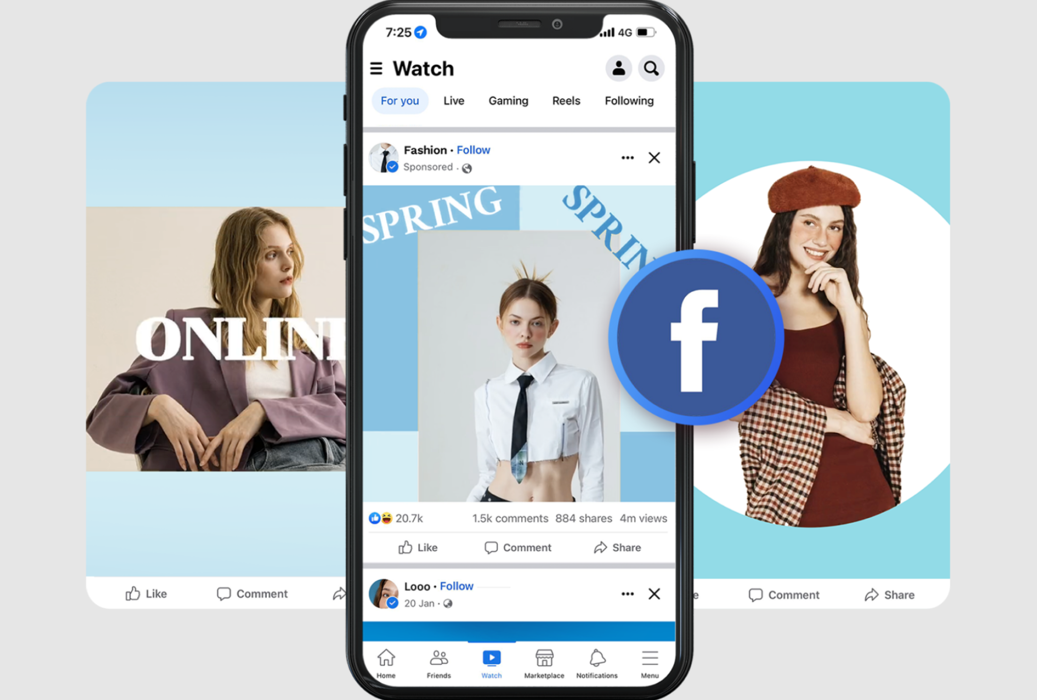 Pubblicità breve di Facebook che appare nel feed di notizie