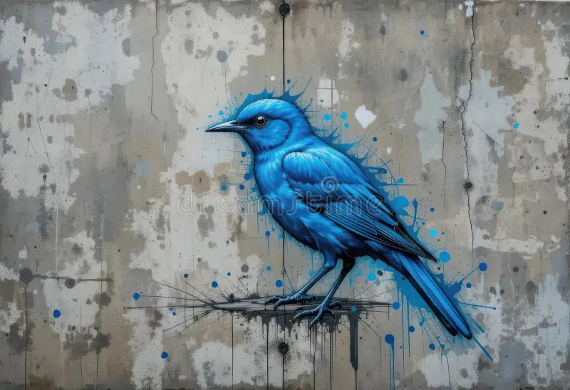 A blue bird in graffiti style