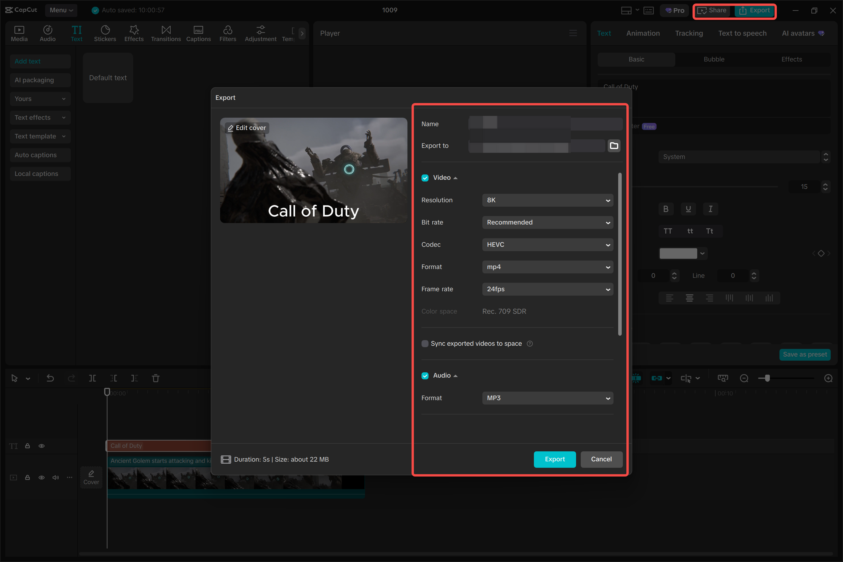 Exporting the final meme from the CapCut desktop video editor