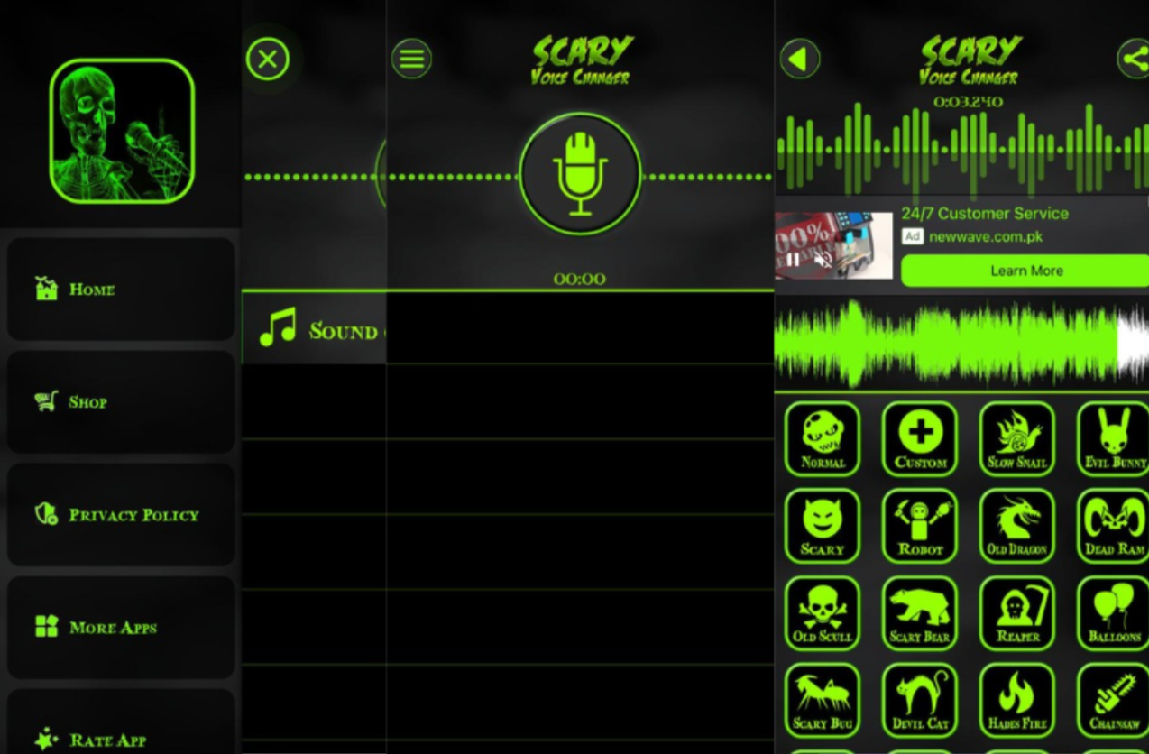 Interface of Scary Voice & Recorder - one of the best Halloween voice changer