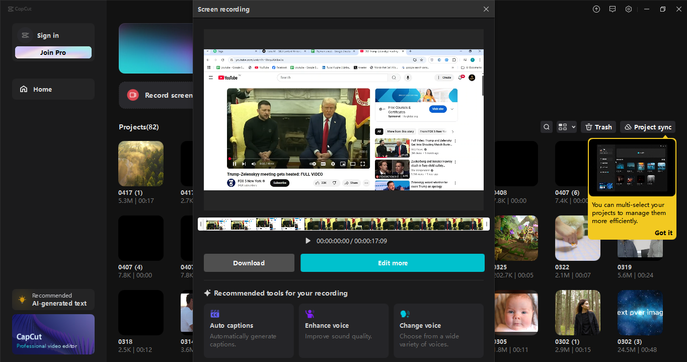 Interface of the CapCut desktop video editor