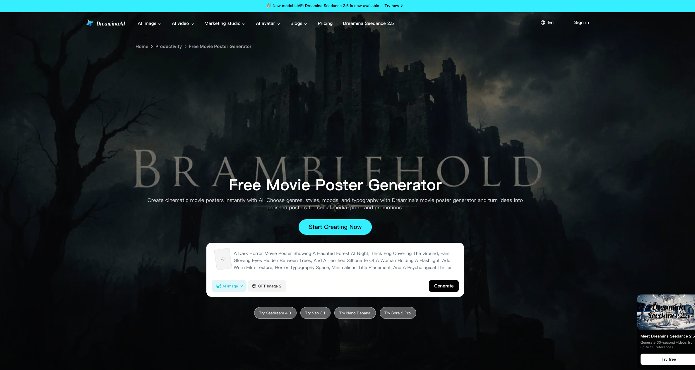 Dreamina’s movie poster generator