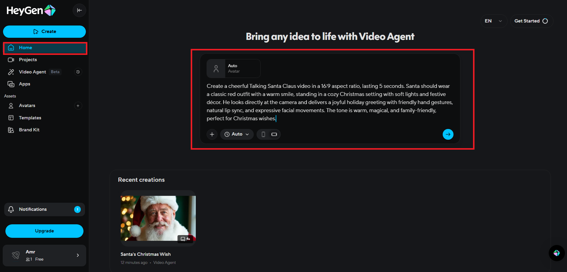 Digite sua ideia de vídeo