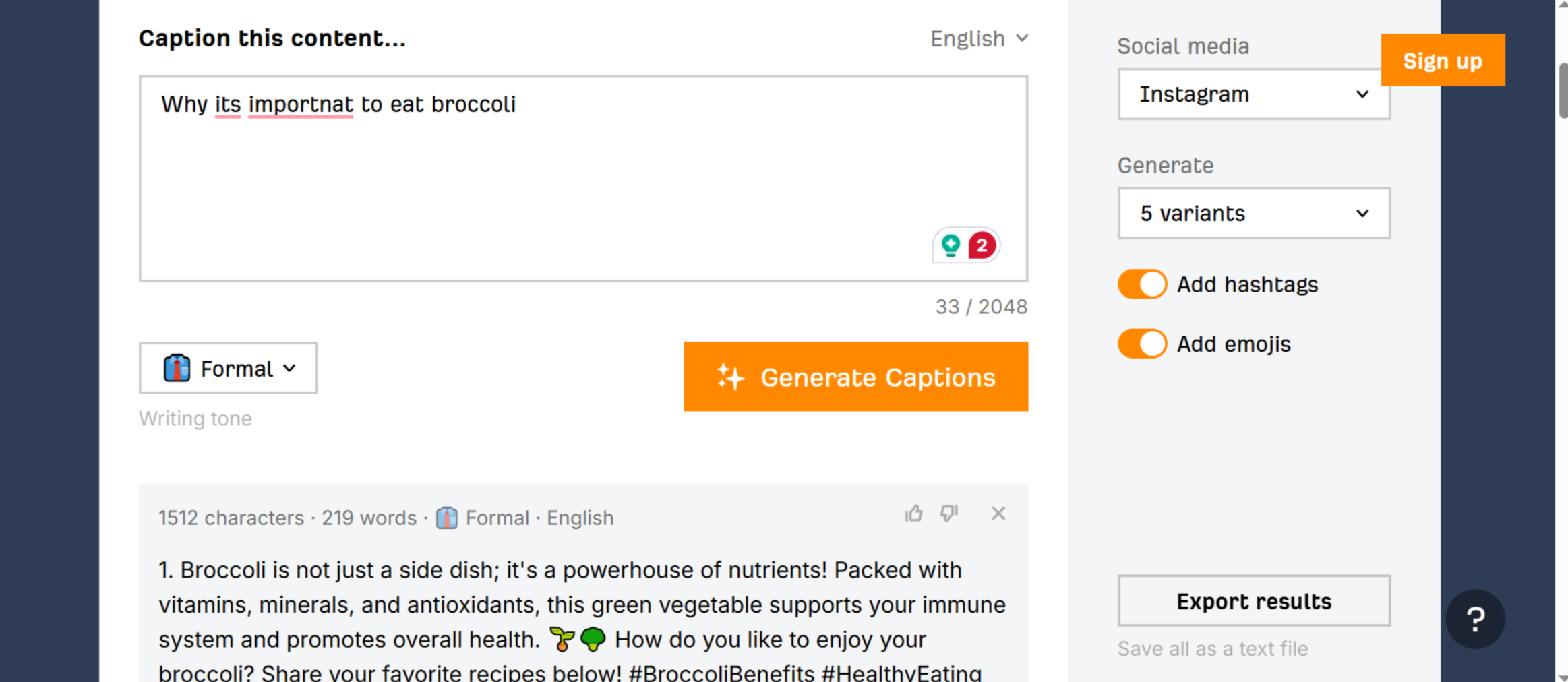 Interface of Ahrefs - a powerful social media caption generator
