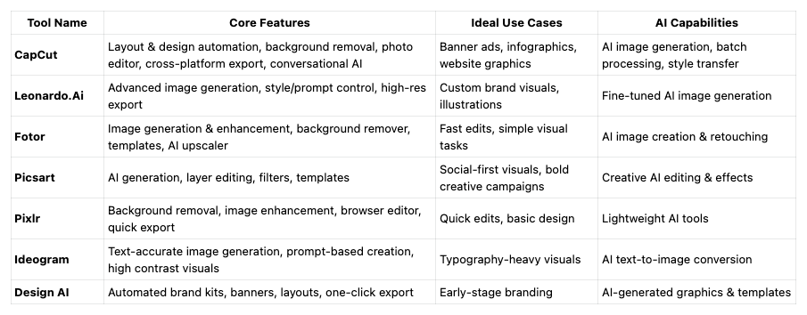 Quick Comparison of Top AI Design Tools for Small Businesses