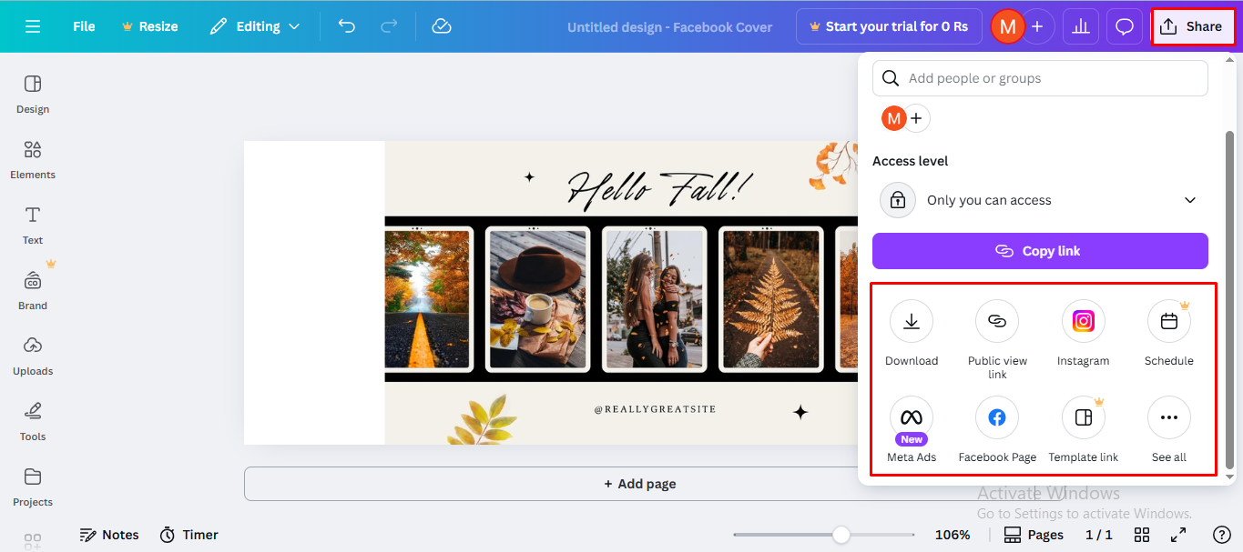 Exporting Facebook cover collage from Canva