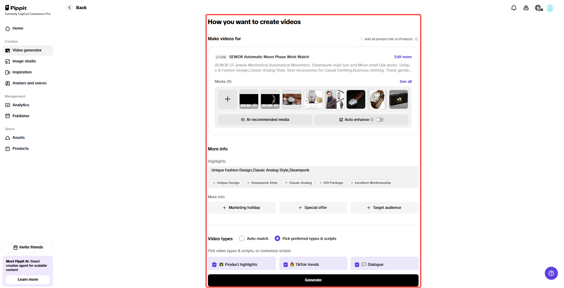 Set and edit your video