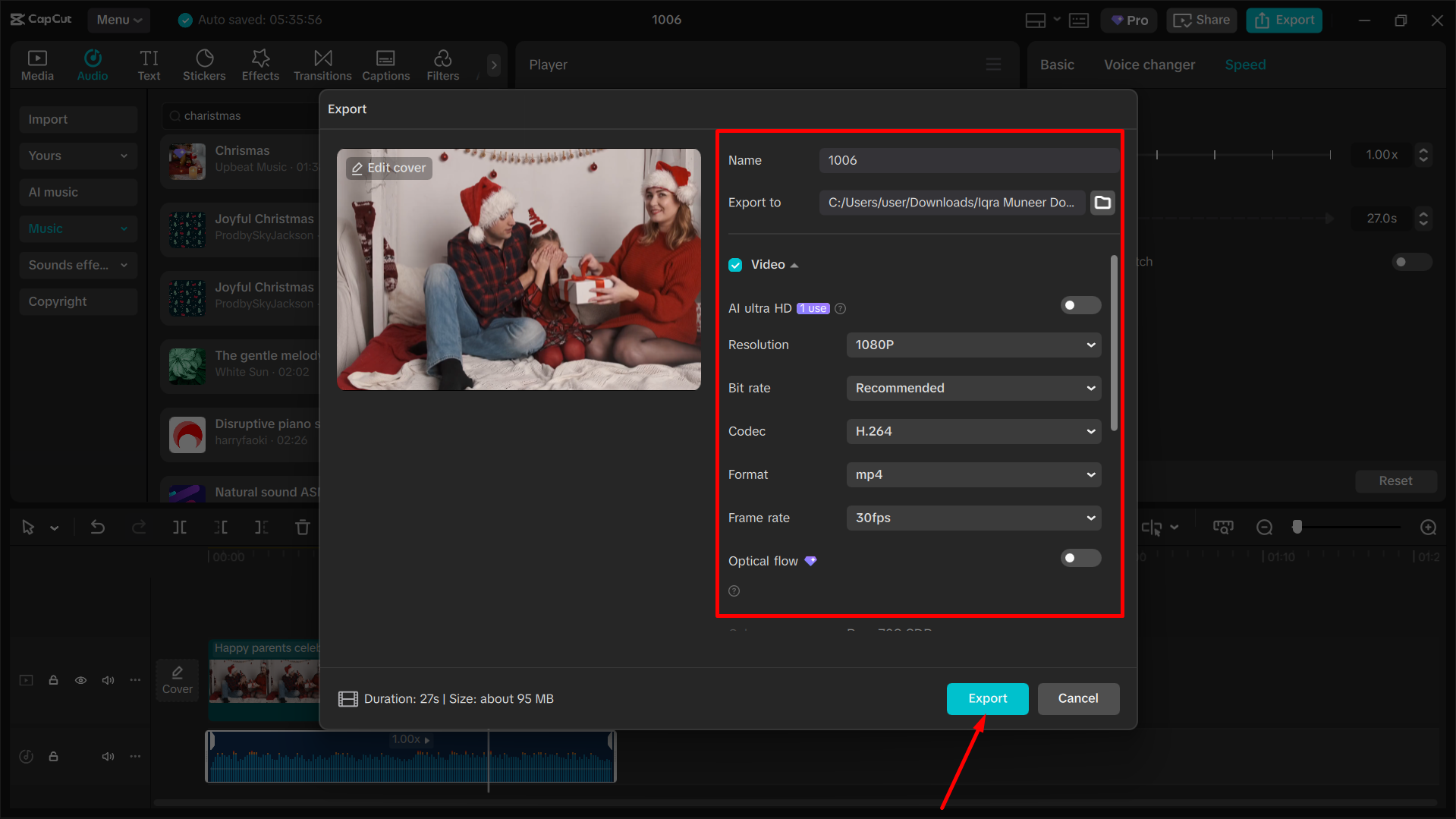 Exporting the final video from the CapCut desktop video editor