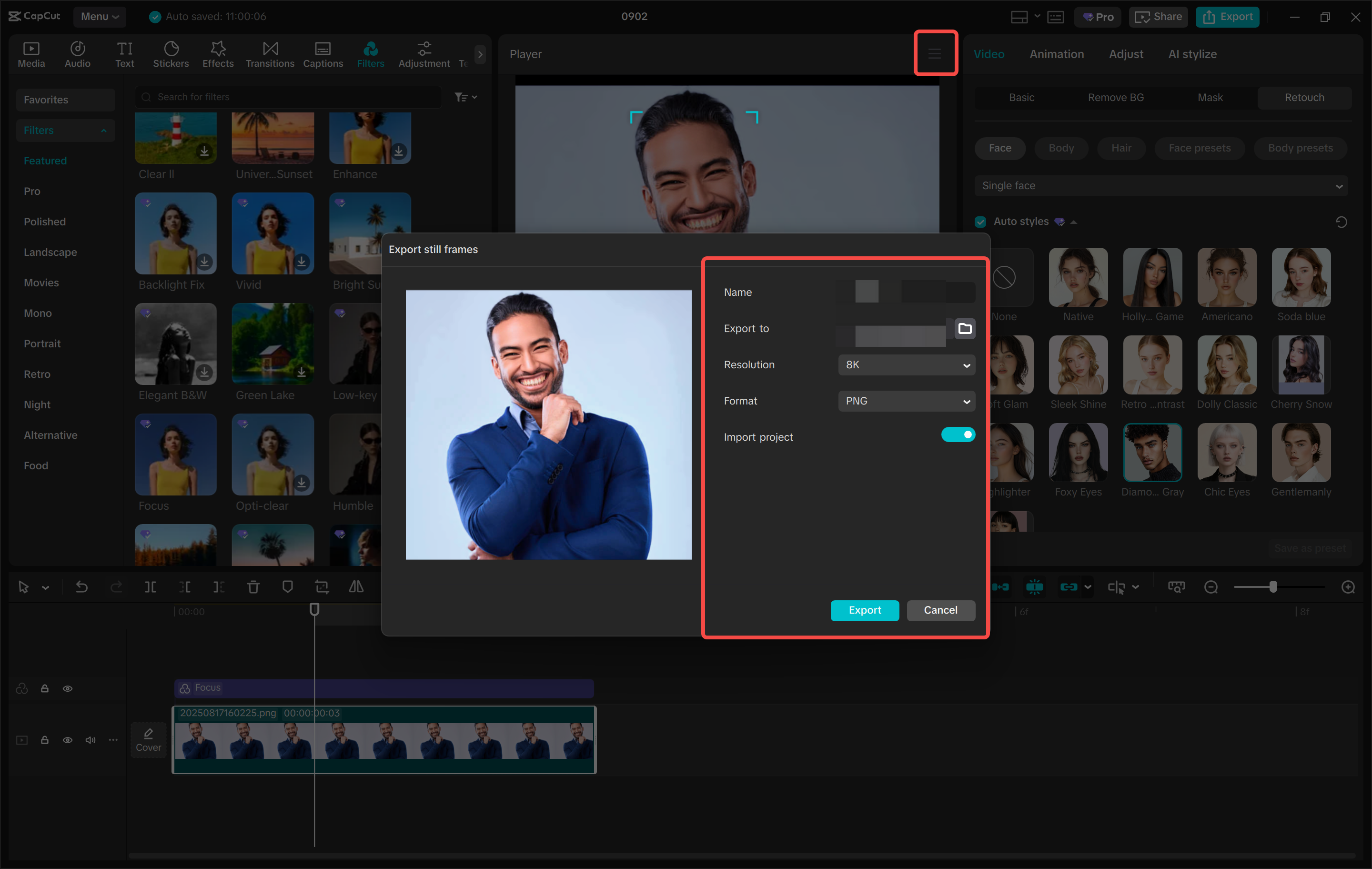 Exporting the Image from the CapCut desktop video editor
