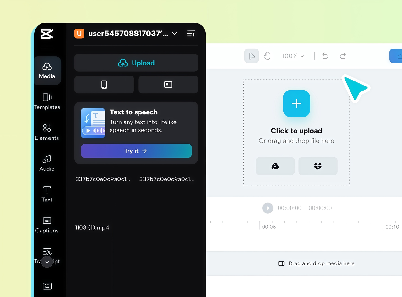 Upload media in CapCut