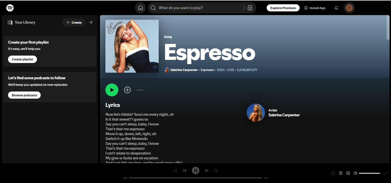 Espresso by Sabrina Carpenter — one of the most-streamed songs on Spotify