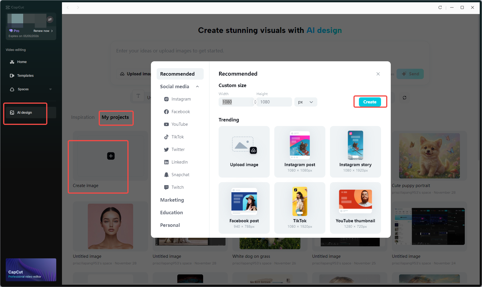 Open CapCut's AI design tool