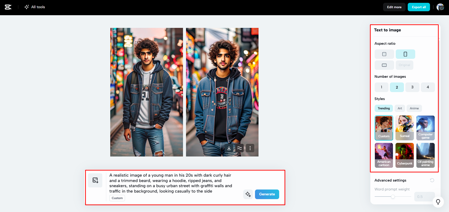 Generating images with AI in CapCut Web