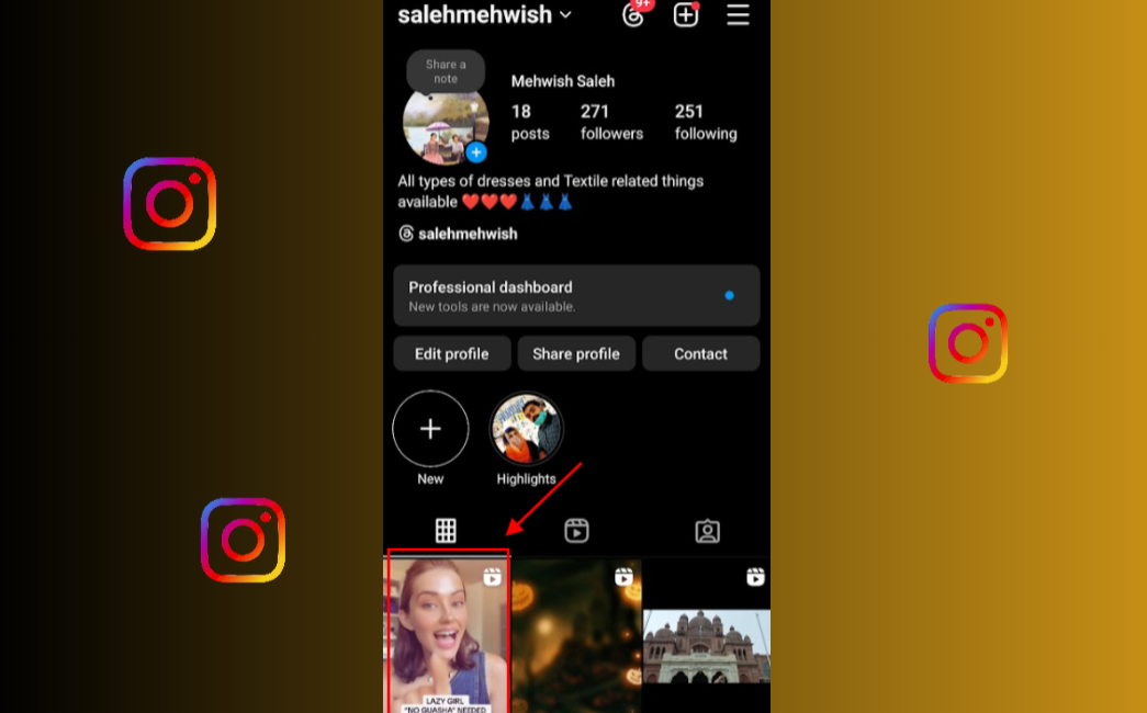 Het selecteren van de Reel wil bewerken vanuit het profiel