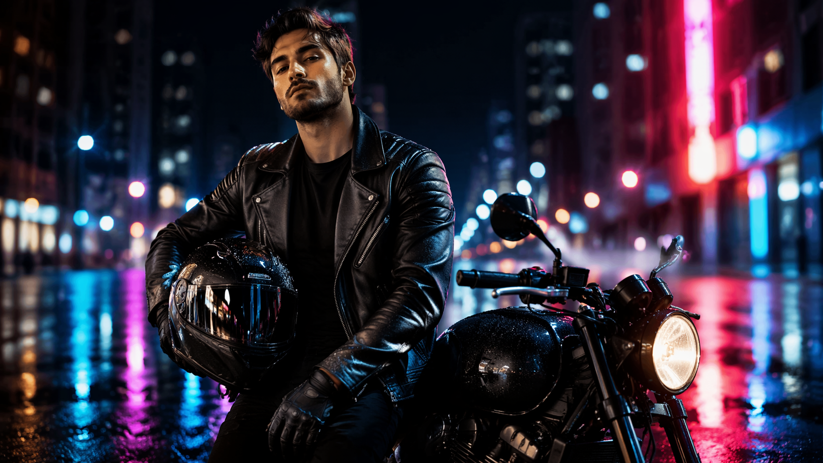 Dreamina AI Biker Filter prompt example 1: Urban Motorcycle Portrait