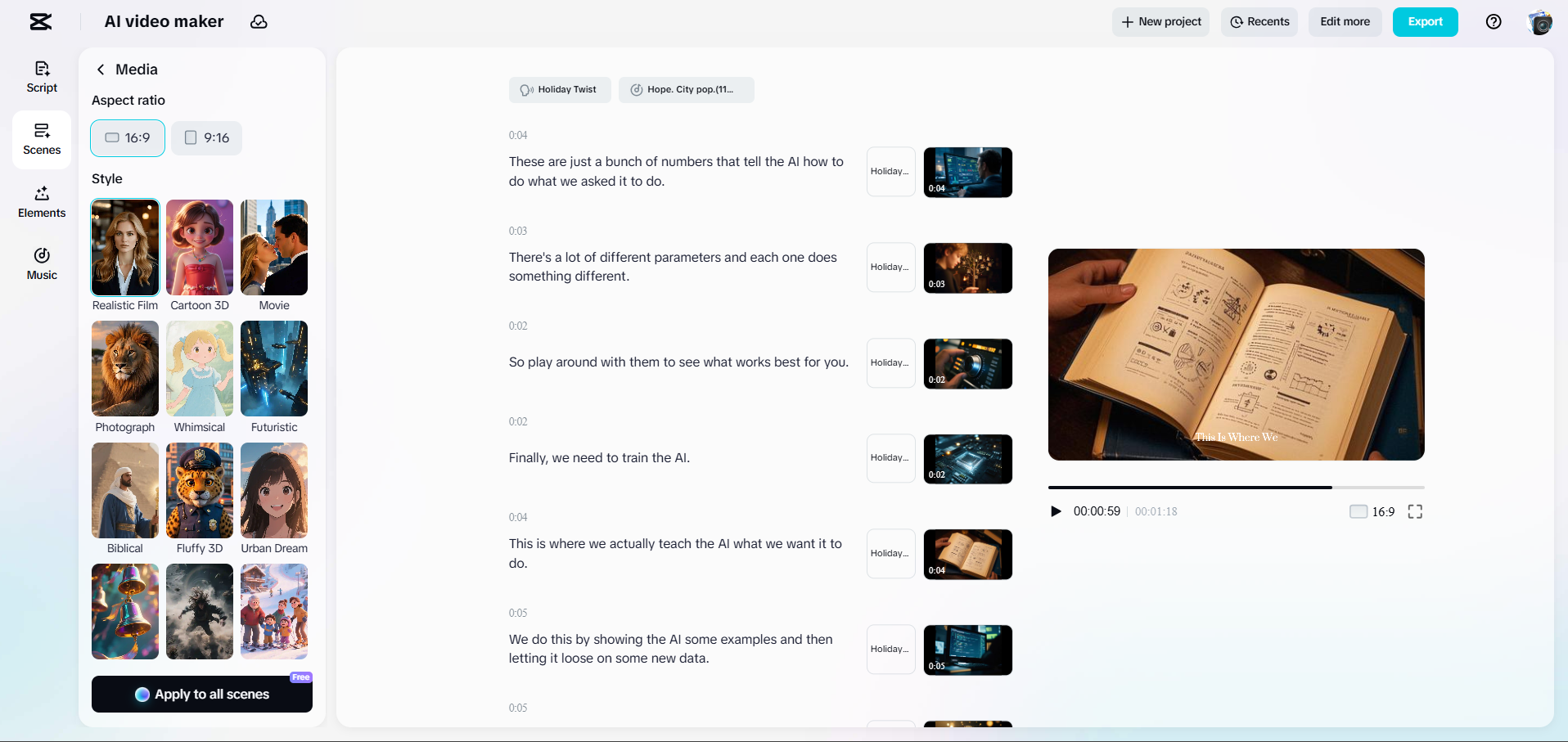 Interface of CapCut Web AI video maker - a quick way to generate AI training videos