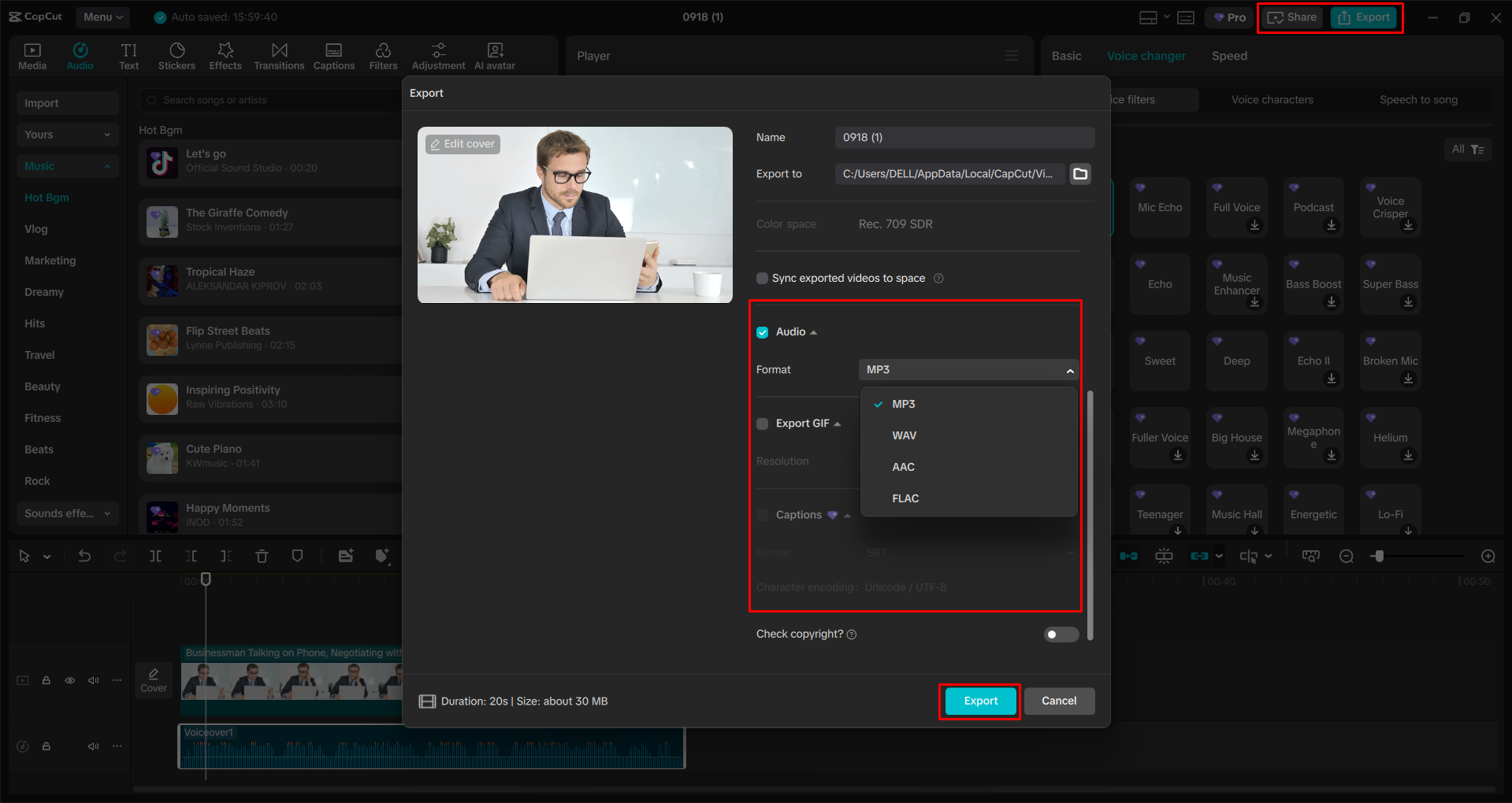 Exporting a video from the CapCut desktop video editor