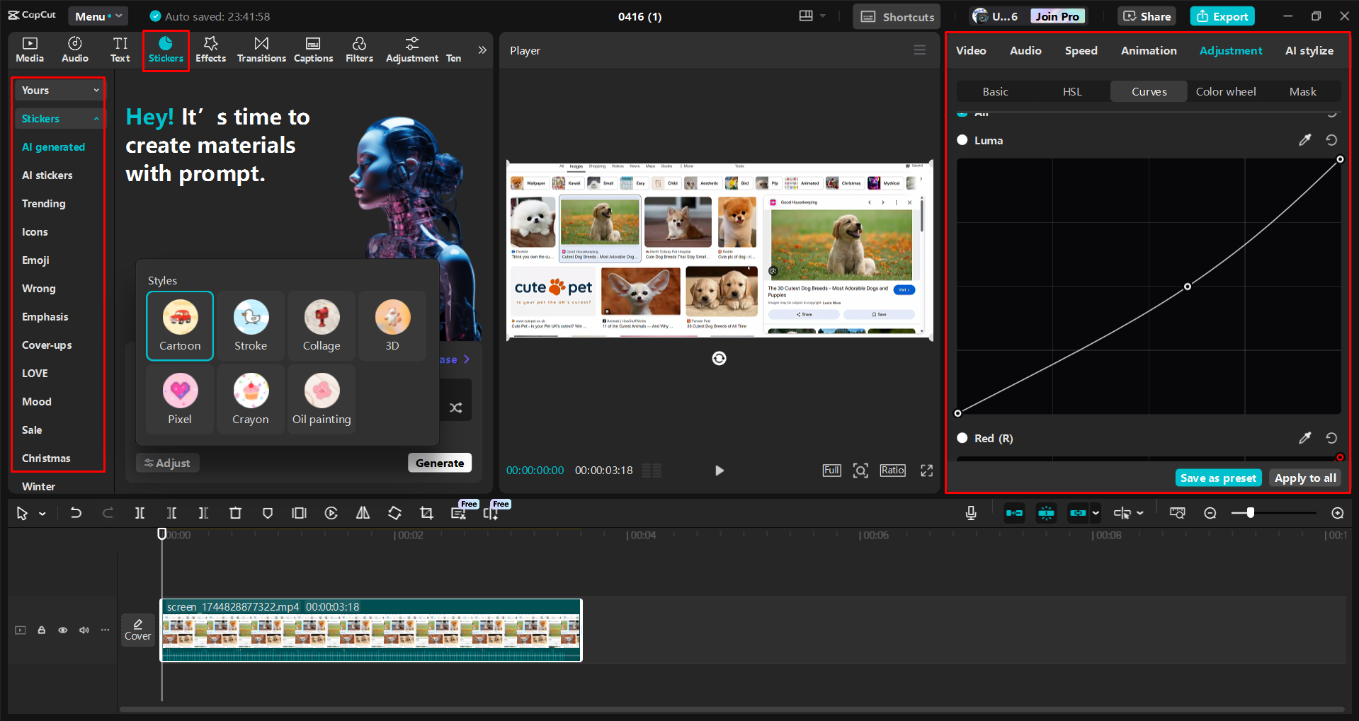 Editing the screen recording in the CapCut desktop video editor