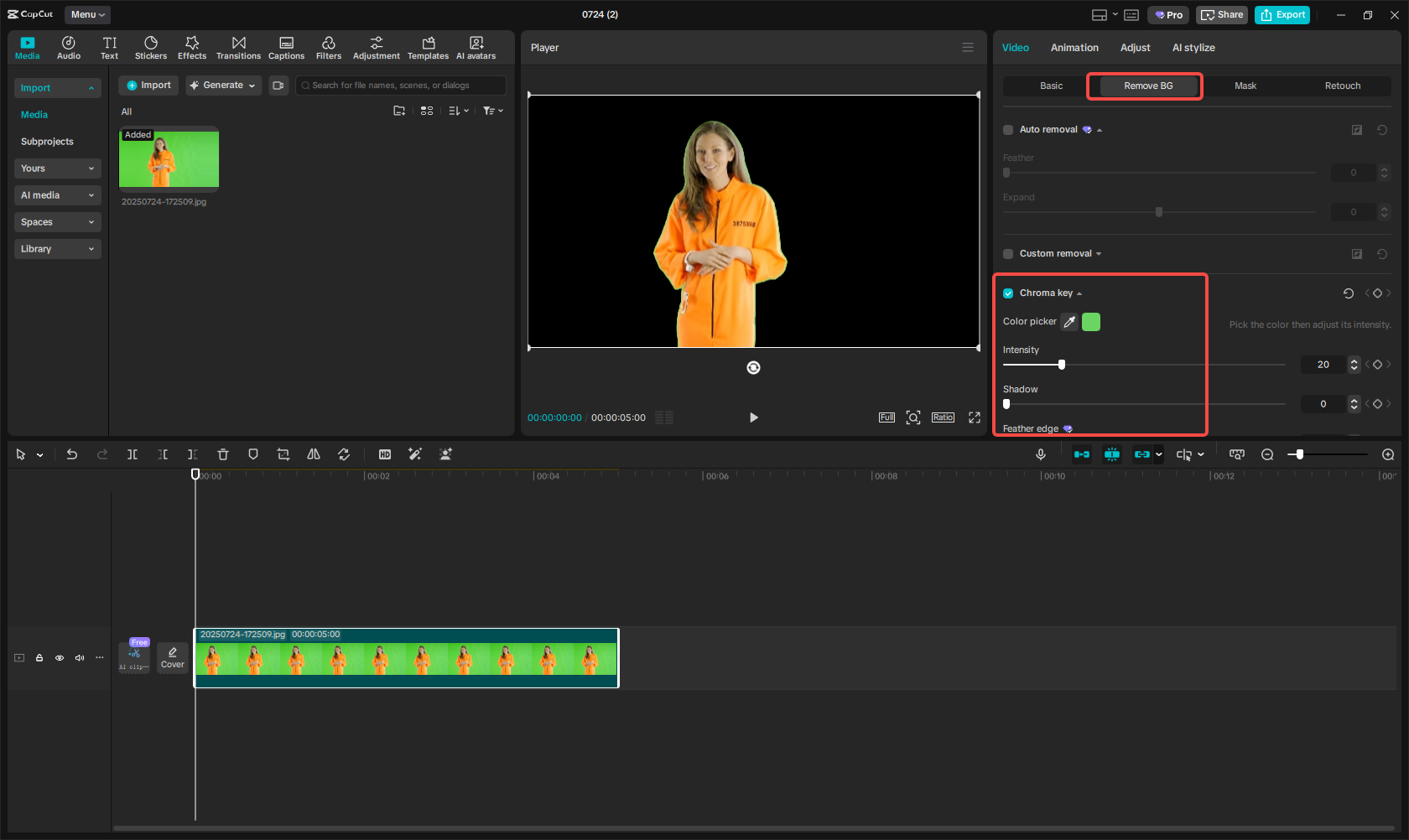 Remove an image background using Chroma key