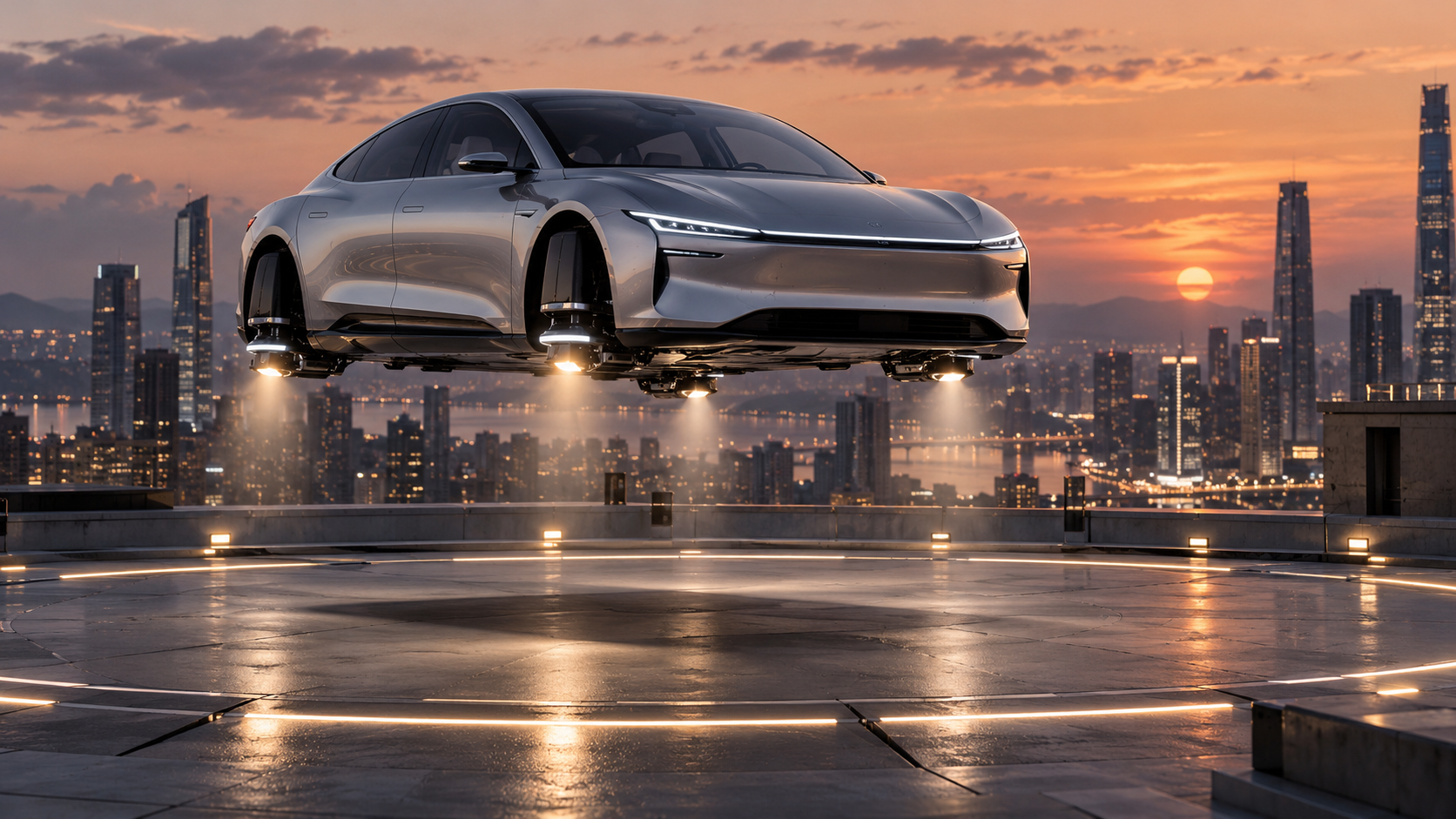 Video del coche volador Tesla: City Rooftop Arrival